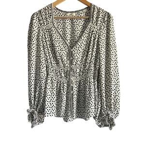 Max Studio Women’s Size Medium‎ Polka Dot V Neck Button Front Blouse